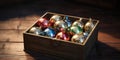 Christmas tree toys made of colored mercury glass in a gift box Royalty Free Stock Photo