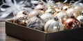 Mercury glass Christmas Tree toys in a gift box Royalty Free Stock Photo