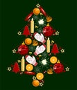 Christmas tree of toys, red, yellow and green, vector illustration