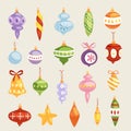 Christmas tree toys vector decorations balls, circle, Royalty Free Stock Photo