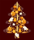 Christmas tree of toys, yellow and red, vector illustration
