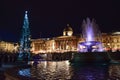 Christmas Tree at Trafalgar Square at night, London, UK Royalty Free Stock Photo