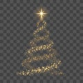 Christmas tree on transparent background. Gold Christmas tree as symbol of Happy New Year, Merry Christmas holiday Royalty Free Stock Photo