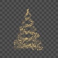 Christmas tree on transparent background. Gold Christmas tree as symbol of Happy New Year, Merry Christmas holiday Royalty Free Stock Photo