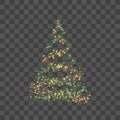 Christmas tree on transparent background. Gold Christmas tree as symbol of Happy New Year, Merry Christmas holiday Royalty Free Stock Photo