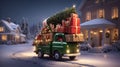 Christmas tree transporter gifts Royalty Free Stock Photo