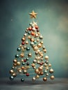 Christmas tree without a tree with ornaments on a dark background, AI Royalty Free Stock Photo