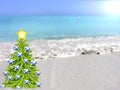 Christmas tree on a tropical beach premise. Royalty Free Stock Photo