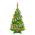 Christmas tree with Ukrainian Xmas pennant flags, 3D rendering