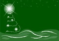 Christmas tree under a starry sky on green background. Royalty Free Stock Photo