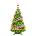 Christmas tree with the USA Xmas pennant flags, 3D rendering