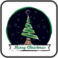 Christmas tree use line style in the night circle with lettering marry christmas