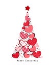 Christmas tree with valentine hearts and snowflakes vector illustration Royalty Free Stock Photo