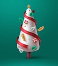 Christmas tree vector design. Merry christmas and happy new year greeting card with conical shape pine tree xmas elements Royalty Free Stock Photo