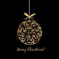 Christmas ball garland gold ornamental tree decoration card vector Royalty Free Stock Photo