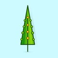 Christmas tree vector icon. Decorated tree in flat line art style. Green pine for design of greeting cards and