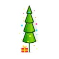 Christmas tree vector icon. Decorated tree in flat line art style. Green pine for design of greeting cards and