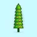 Christmas tree vector icon. Decorated tree in flat line art style. Green pine for design of greeting cards and