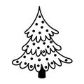 Christmas tree vector icon. Hand-drawn illustration isolated on white background. Festive fir tree with balls, garlands. Royalty Free Stock Photo