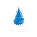 Christmas tree vector illustration with watercolor texture. Cold winter artistic xmas card template.