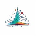 Colorful Abstract Christmas Tree Illustration With Faith-inspired Art And Minimalist Characters