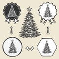 Christmas tree vintage symbol emblem label Royalty Free Stock Photo