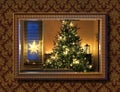 Christmas tree in wall mirror