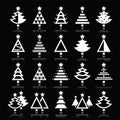 Christmas tree white icons set on black Royalty Free Stock Photo