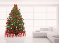 Christmas tree in white interior 3d render Royalty Free Stock Photo