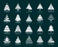 Christmas Tree white silhouette icons vector set Royalty Free Stock Photo