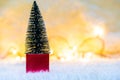 Christmas tree on white snow, light bokeh backgrounds ,Merry Christmas and happy New Year Royalty Free Stock Photo