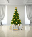 Christmas tree winh gold decor in classic style room 3D rendering Royalty Free Stock Photo