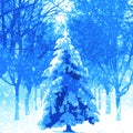 Christmas tree in a winter background