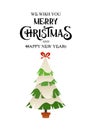 Christmas tree in winter with snow cartoon vector card for design Royalty Free Stock Photo