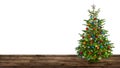 Christmas tree on wooden floor with pure white background