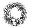 Christmas Tree Wreath With Pine Cones Decor Hand Drawn Sketch