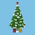 Christmas Tree wtih Gifts and Red Star, XMas icon. Cartoon style Royalty Free Stock Photo