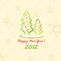 Christmas Trees 2012 (postcard in sketch style) Royalty Free Stock Photo