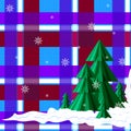 Christmas trees on the background of the red, blue, white cell.