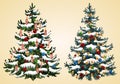 Christmas trees with balls, garland and candles vector Illustration