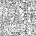 Christmas trees black and white seamless pattern. Winter coloring page Royalty Free Stock Photo