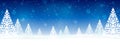 Christmas trees on blue starry background - horizontal panoramic banner for Your design Royalty Free Stock Photo