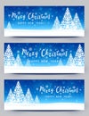 Christmas trees on blue starry background - set of vector horizontal panoramic banners for holiday design Royalty Free Stock Photo