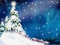 Christmas trees and decoration light on snow with blurred of tree in night sky Royalty Free Stock Photo