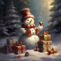 Christmas trees, gifts, snowmen, Santa Claus, decorations, Christmas atmosphere Snow Royalty Free Stock Photo