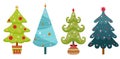 Christmas trees icon set isolated on white background. New Year decoration. flat set of christmas trees Royalty Free Stock Photo