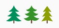 Christmas trees icons. Three shapes and colors of spruces