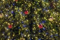 Christmas trees with many colorful balls as background front view closeup Royalty Free Stock Photo