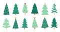 Christmas trees. Merry xmas decorated tree with candles, candy, toys, star and tinsel. New Year traditional winter holiday pine Royalty Free Stock Photo