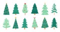 Christmas trees. Merry xmas decorated tree with candles, candy, toys, star and tinsel. New Year traditional winter Royalty Free Stock Photo